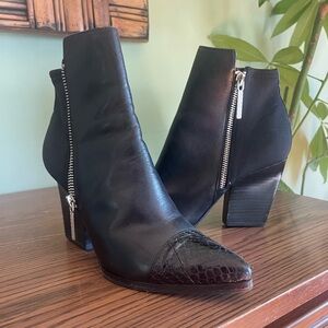 Donald J. Pliner Black Heeled Boots with Croc-Embossed Detail